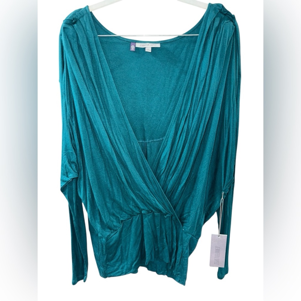 NWT Jennifer Lopez Teal Draped Top